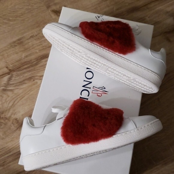 Moncler Logo White Leather Red Fur Feminine Quiet Luxury Preppy Sneakers Size 6 - Picture 4 of 4